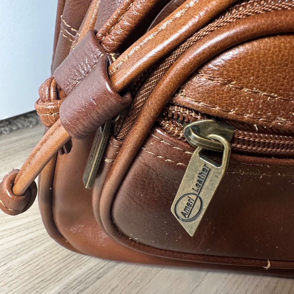 AmeriLeather Brown Leather Drawstring mini Backpack‎ Casual Travel Bag - Picture 5 of 12